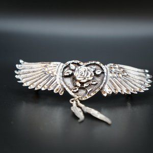 Rose heart wings barrette made in France